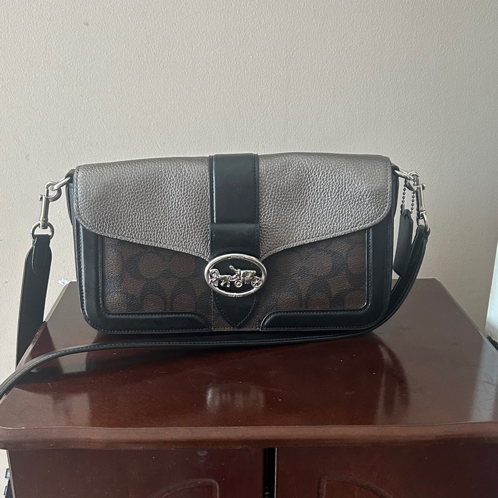 Coach Brown Monogram & Black Leather Crossbody Bag